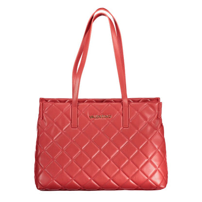 Mario Valentino Red Polyethylene Handbag with quilted design and shoulder handles, featuring zip closure and logo.