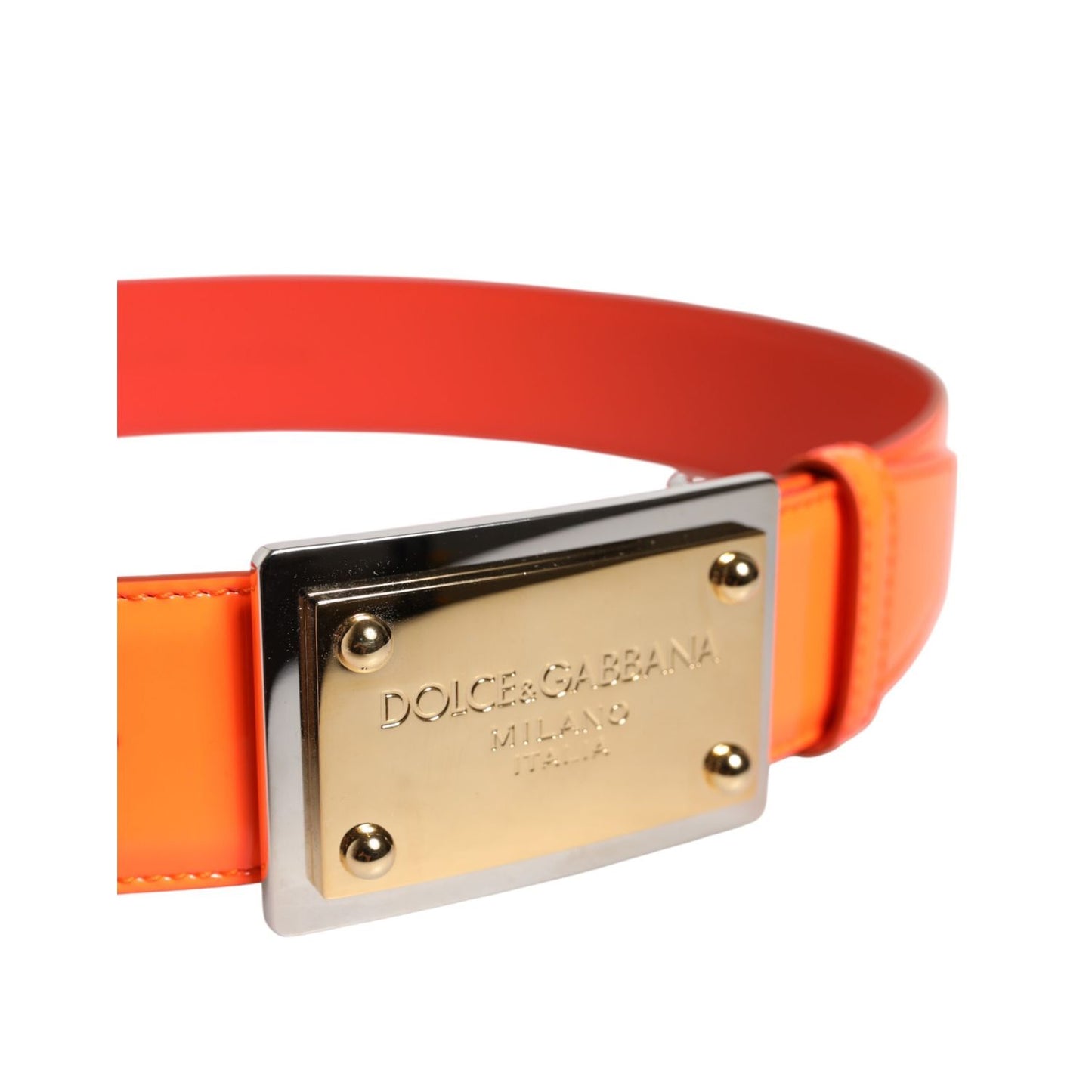 Dolce & Gabbana Orange Gold Tone Metal Logo Buckle Belt