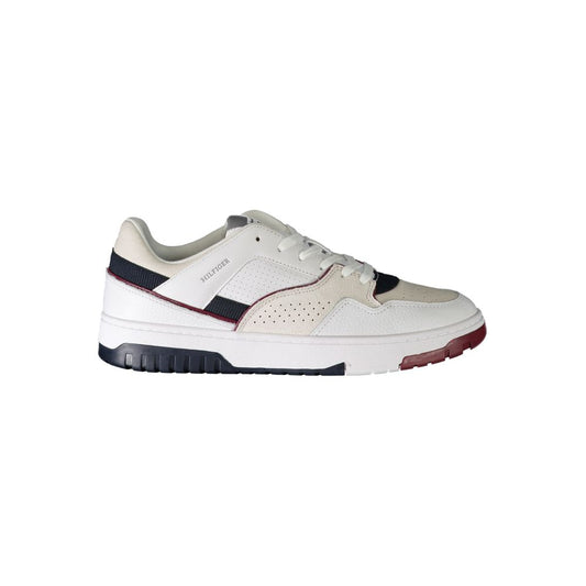 Side view of Tommy Hilfiger White Polyethylene Men Sneaker with contrasting details and iconic logo.