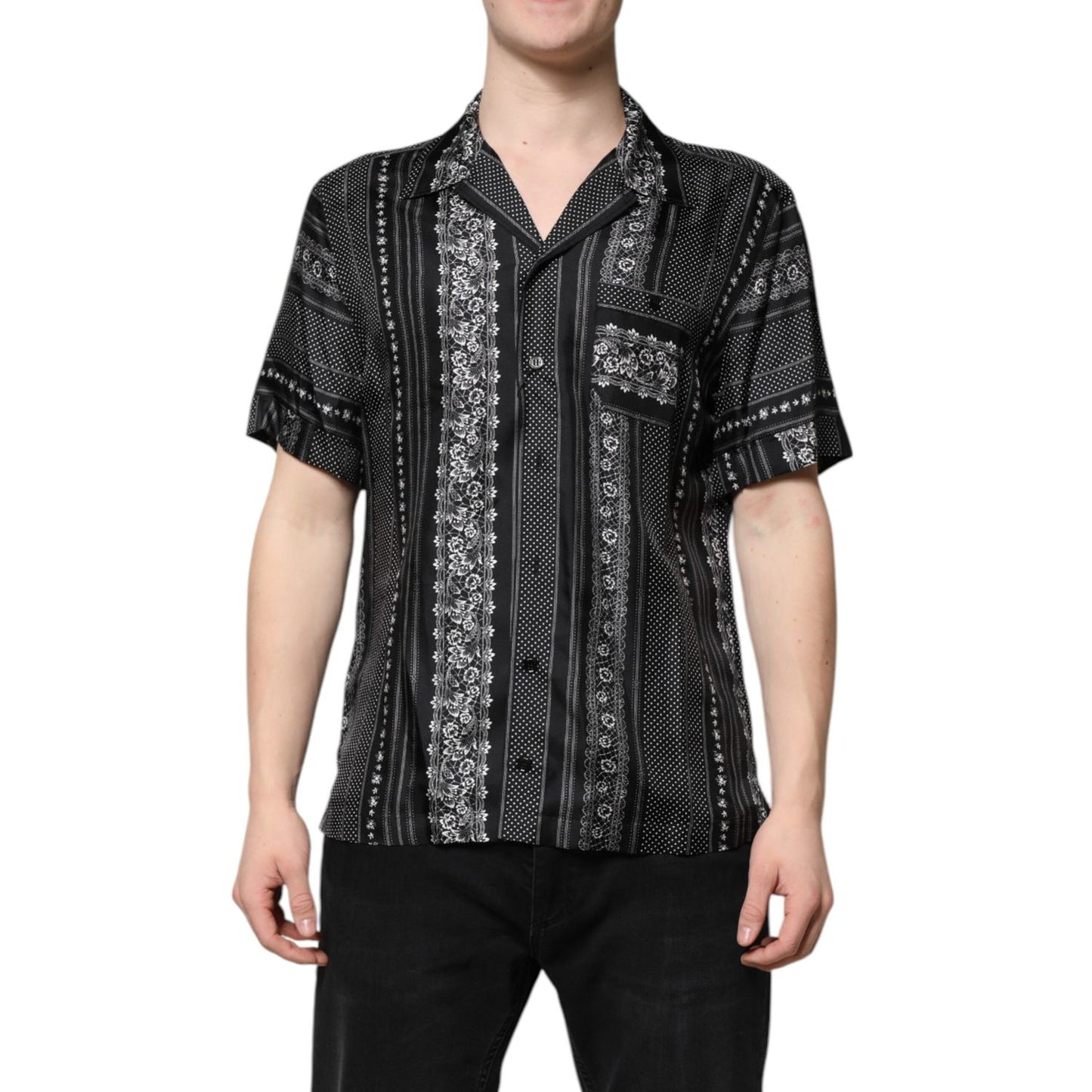 Dolce & Gabbana Black Silk Floral Print Short Sleeves Shirt