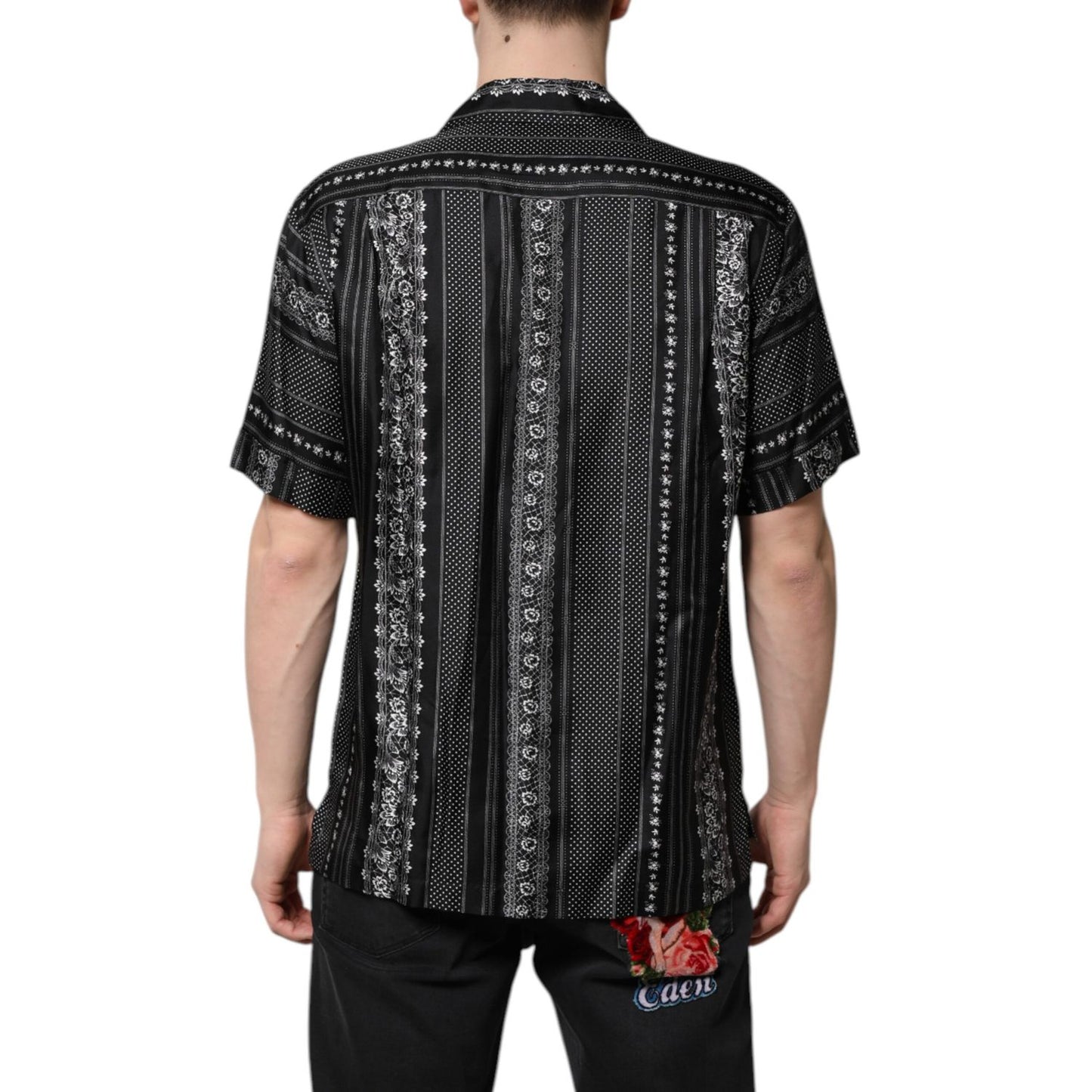 Dolce & Gabbana Black Silk Floral Print Short Sleeves Shirt