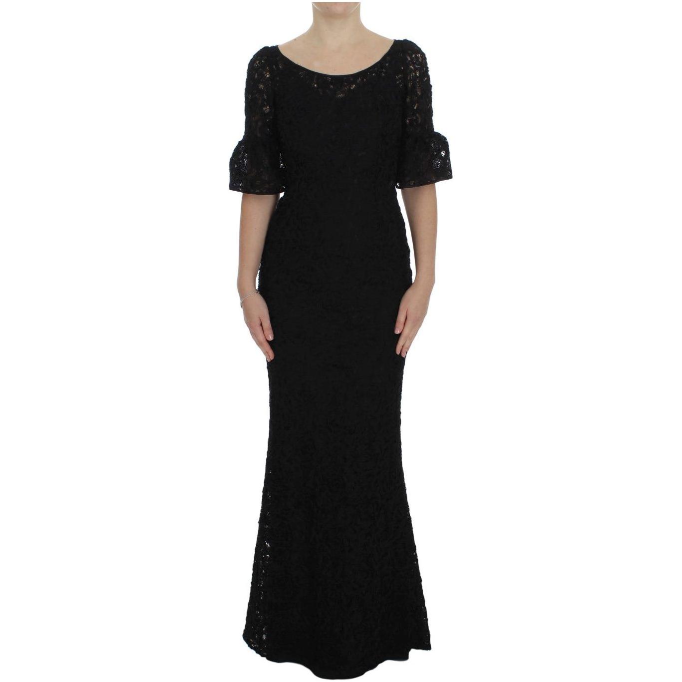 Dolce & Gabbana Black Floral Lace Long Bodycon Maxi Dress