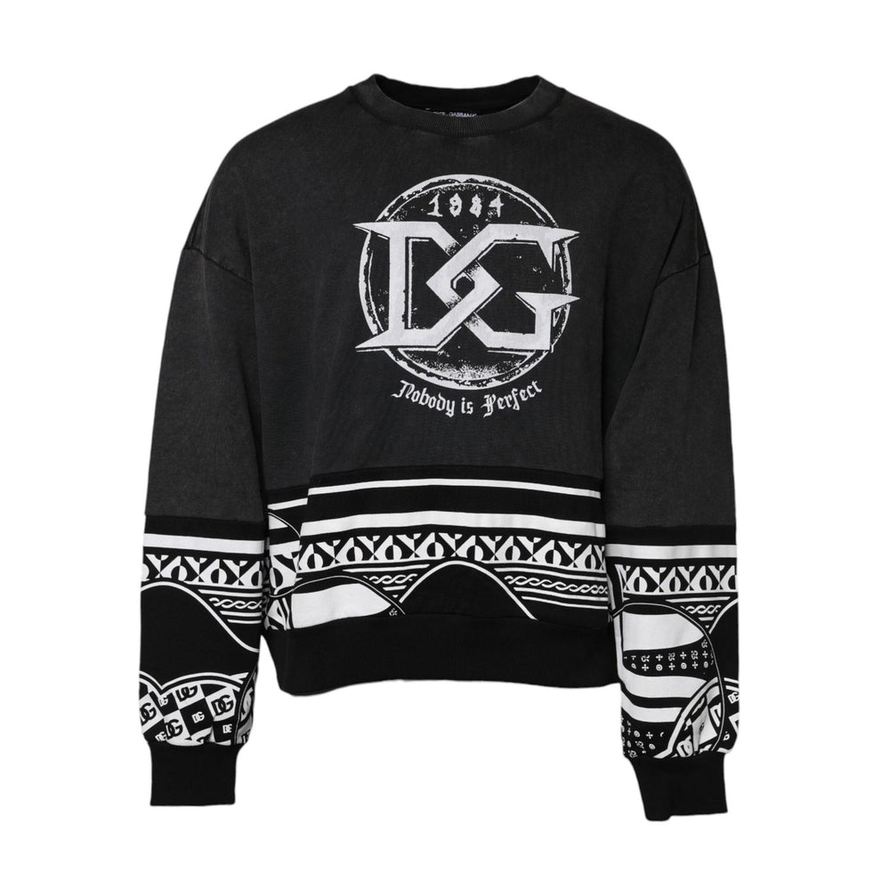 Dolce & Gabbana Black Cotton Logo Printed Pullover Sweater