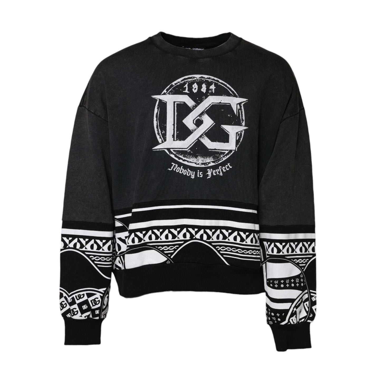 Dolce & Gabbana Black Cotton Logo Printed Pullover Sweater