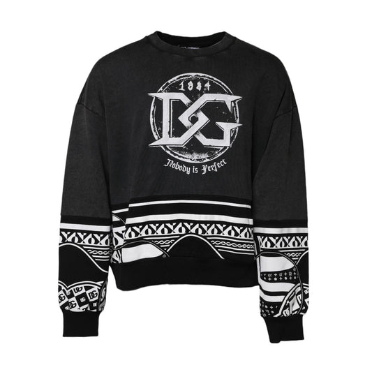 Dolce & Gabbana Black Cotton Logo Printed Pullover Sweater