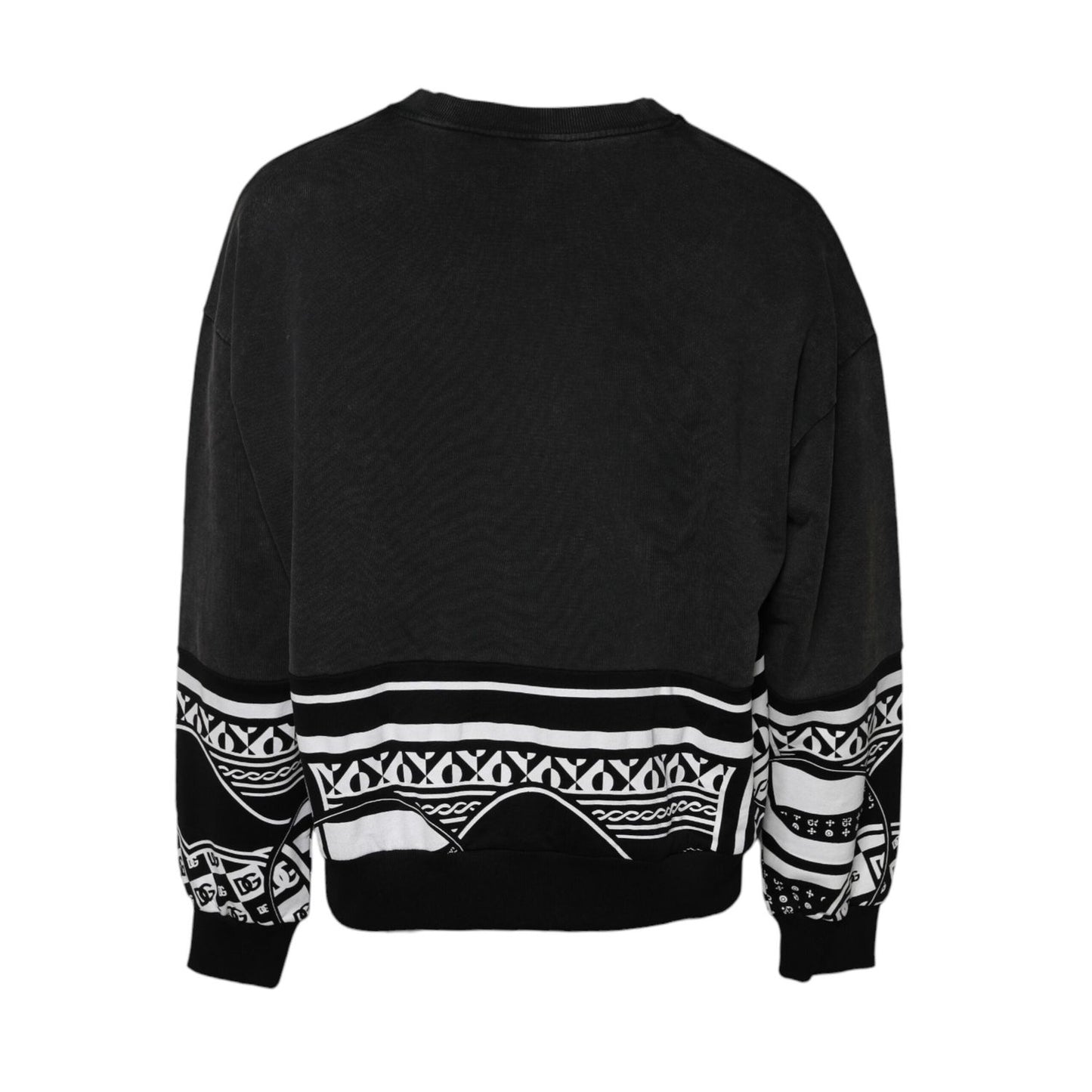 Dolce & Gabbana Black Cotton Logo Printed Pullover Sweater