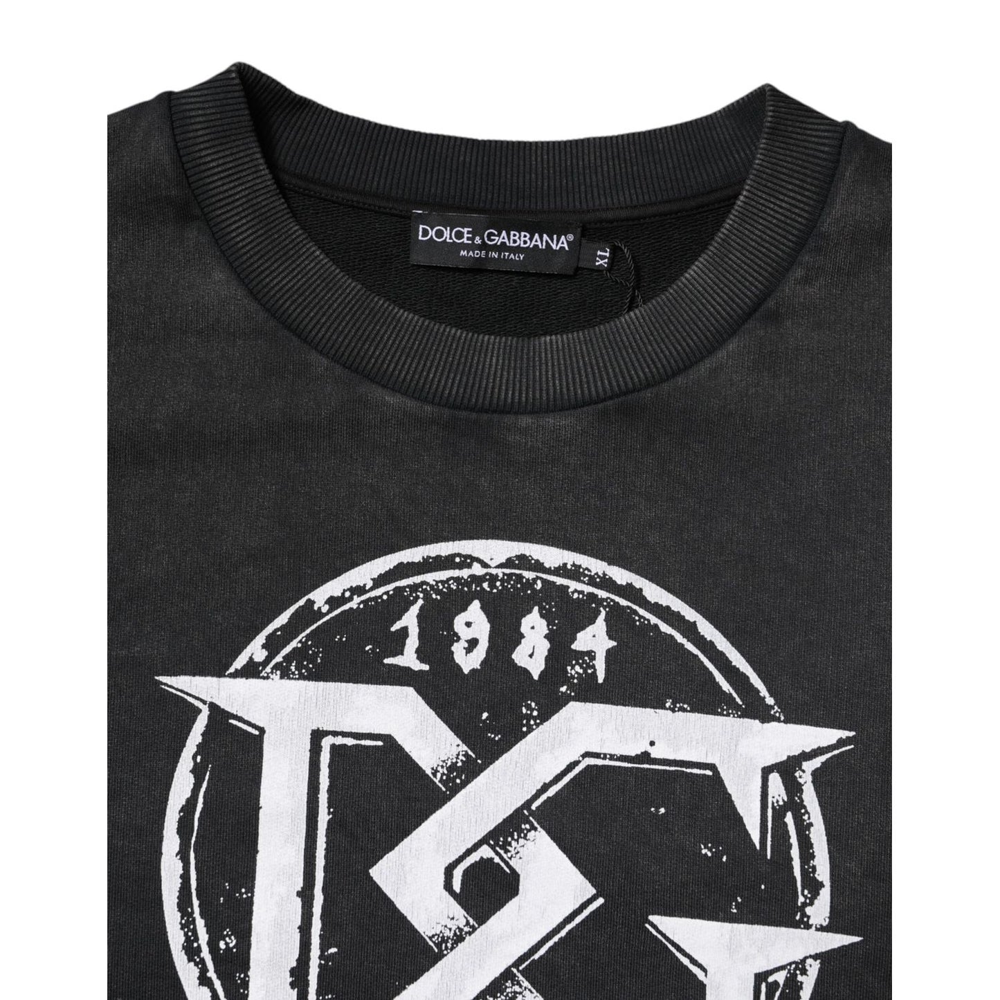 Dolce & Gabbana Black Cotton Logo Printed Pullover Sweater