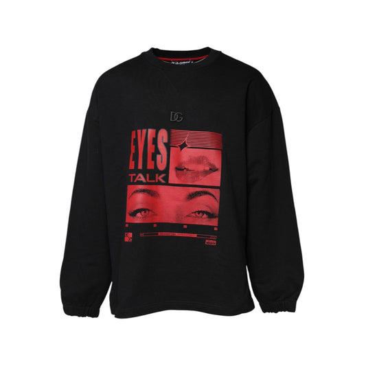 Dolce & Gabbana Black Cotton Graphic Print Pullover Sweater