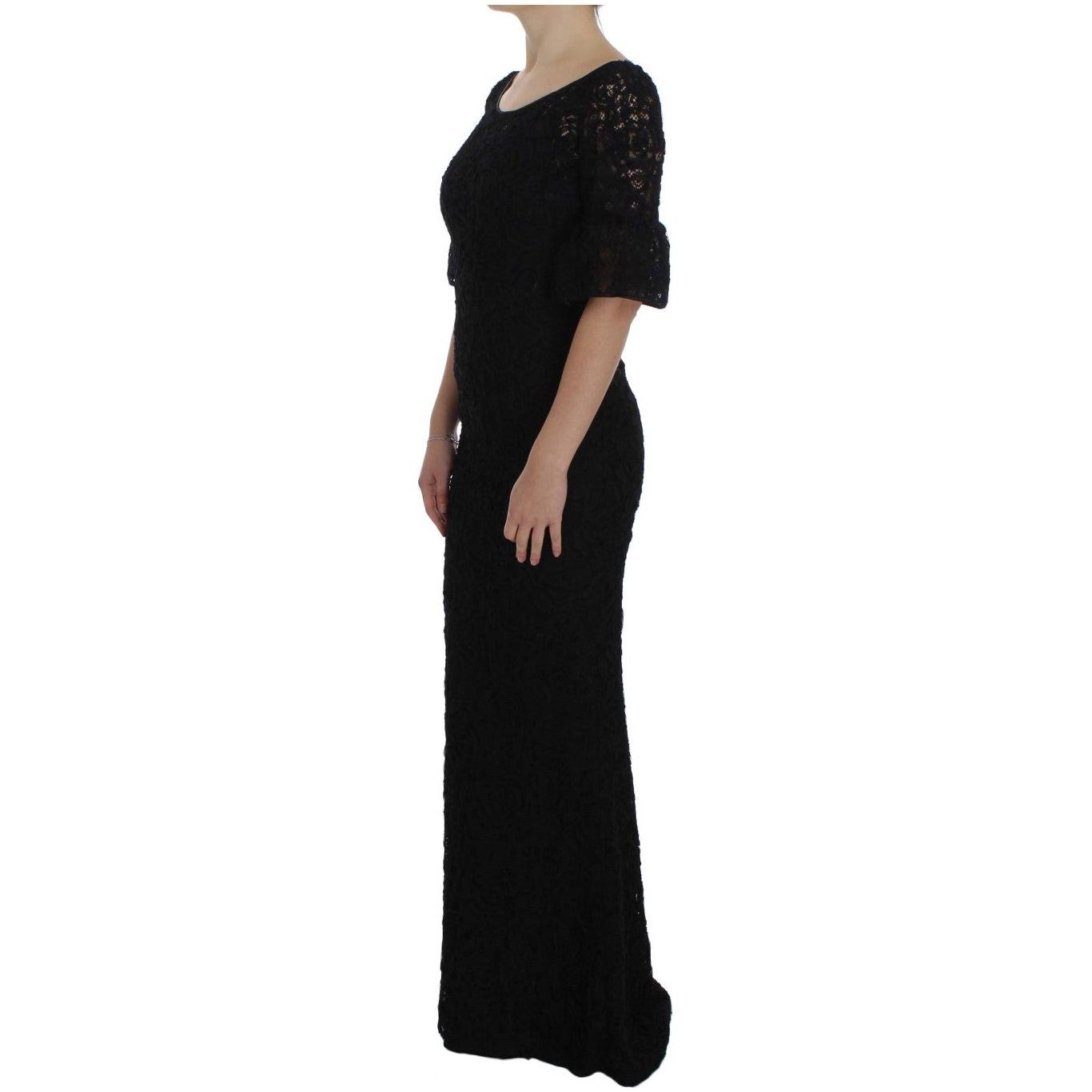 Dolce & Gabbana Black Floral Lace Long Bodycon Maxi Dress