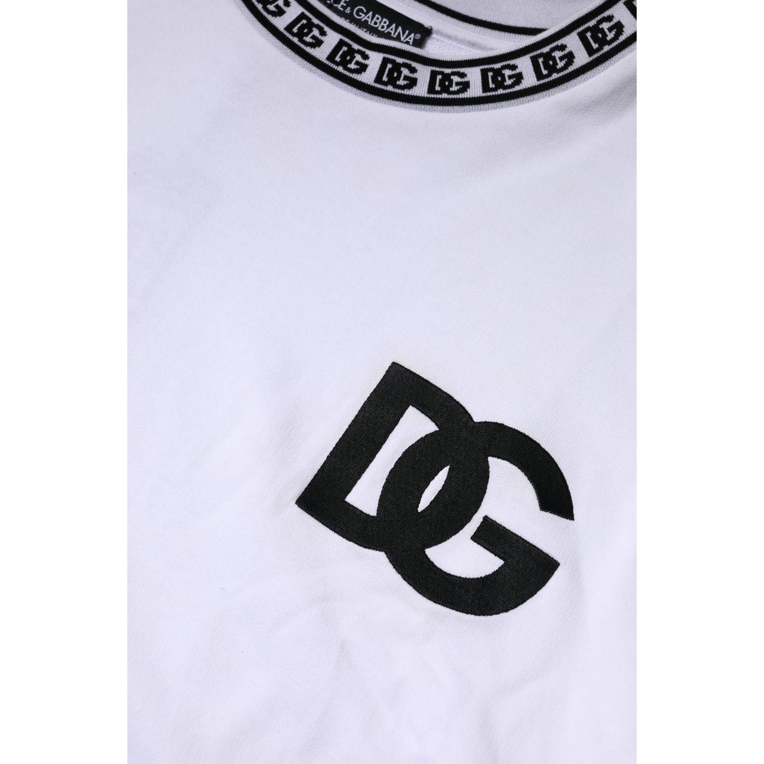Dolce & Gabbana White Logo Cotton Crew Neck Pullover Sweater