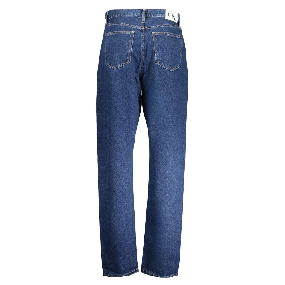 Calvin Klein Blue Cotton Women Jeans showcasing back view with straight leg design and classic pocket style.