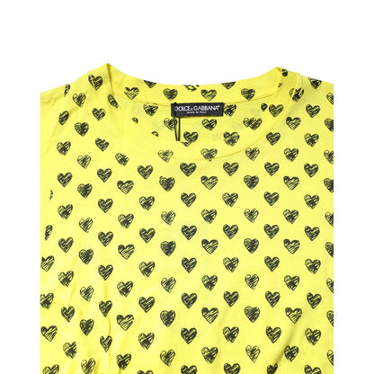Dolce & Gabbana Yellow Cotton DG Heart Print Crew Neck T-shirt