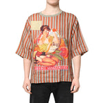Dolce & Gabbana Multicolor Striped Graphic Linen Round Neck T-shirt
