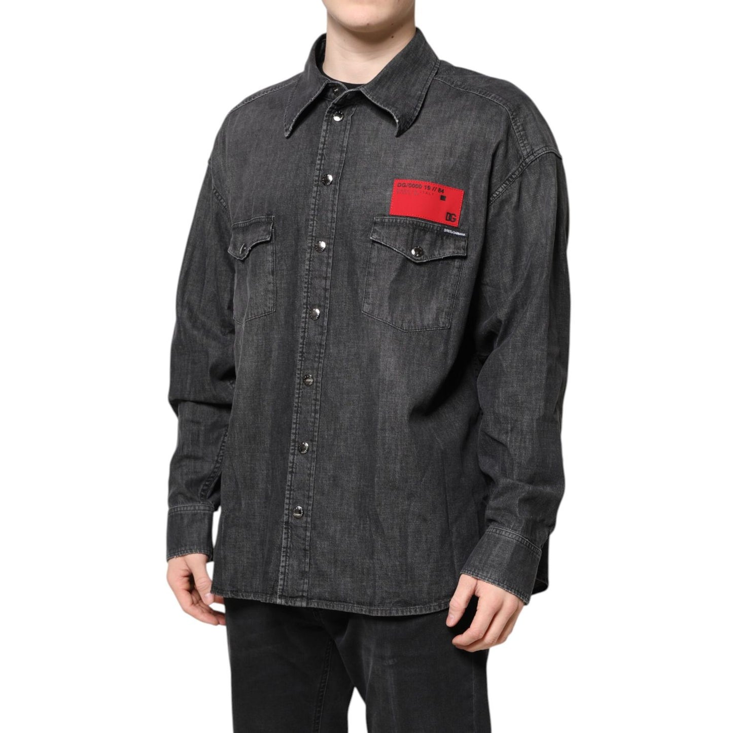 Dolce & Gabbana Gray Long Sleeves Button Down Denim Shirt