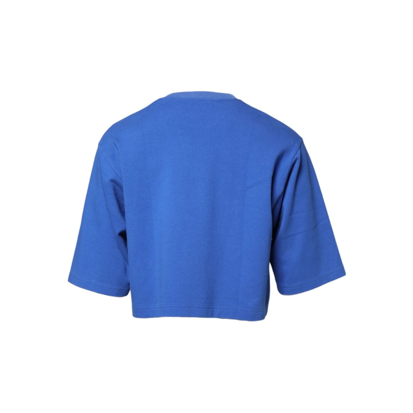 Dolce & Gabbana Blue Printed Cotton Cropped Crew Neck T-shirt