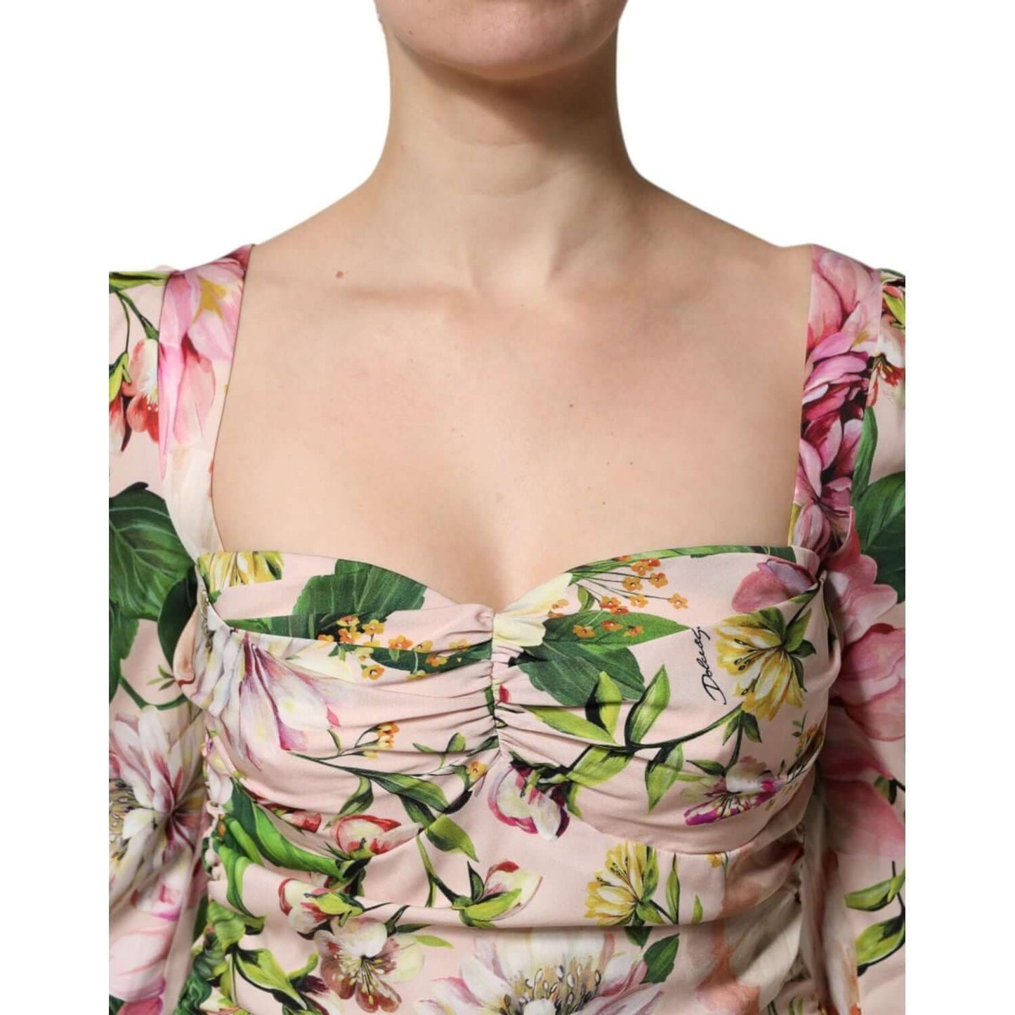 Dolce & Gabbana Pink Floral Silk Fit And Flared Midi Dress DR81612-46