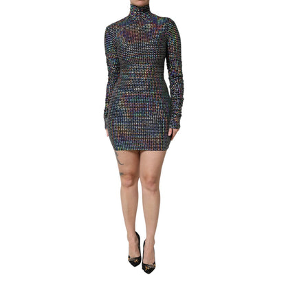 Dolce & Gabbana Black Embellished Nylon Bodycon Mini Dress