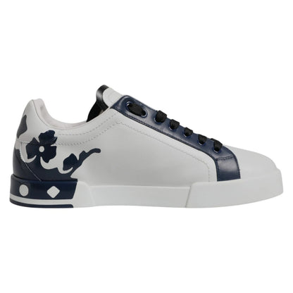 Dolce & Gabbana White Blue Crown Low Top Men Sneakers Shoes