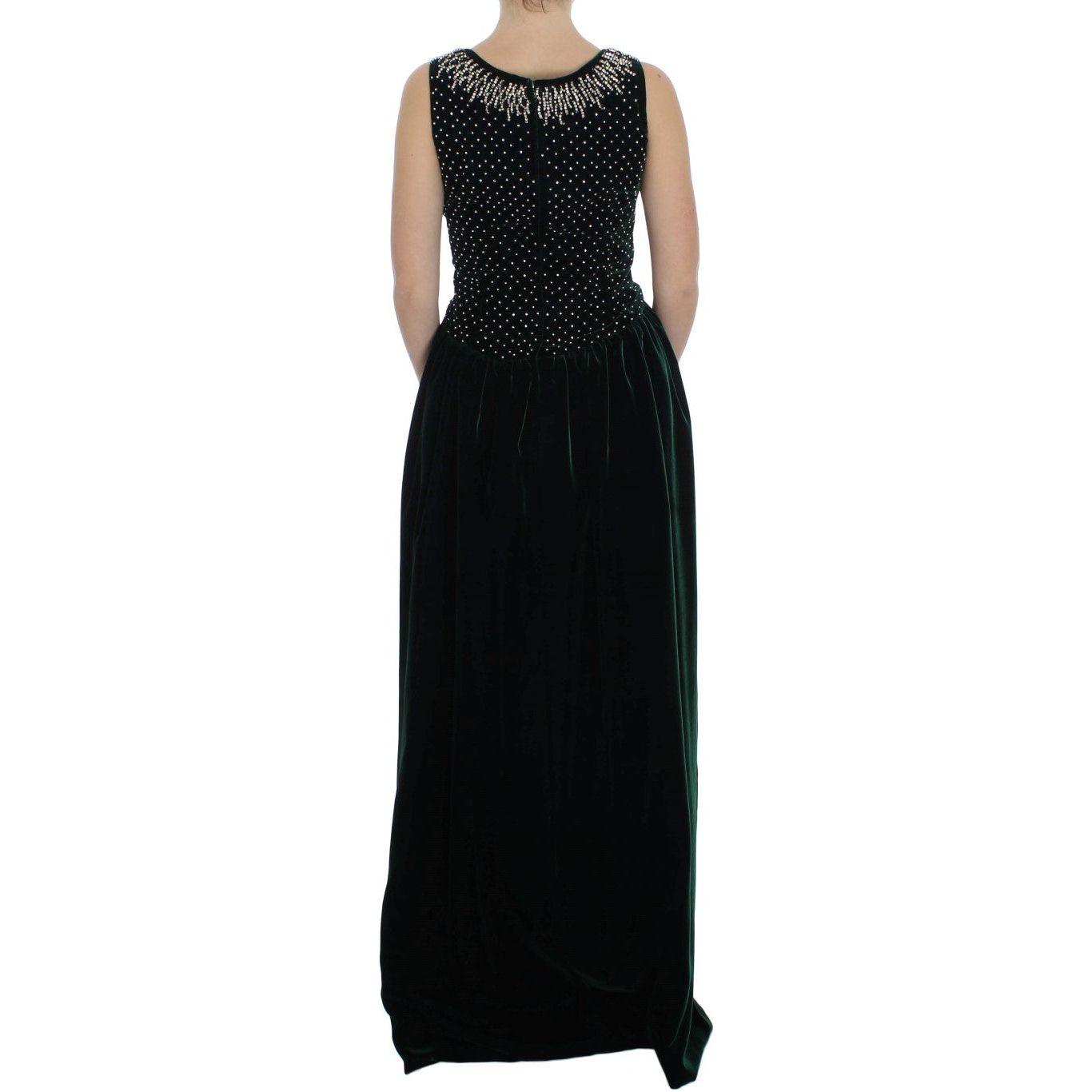 Dolce & Gabbana Green Velvet Crystal Long Maxi Dress