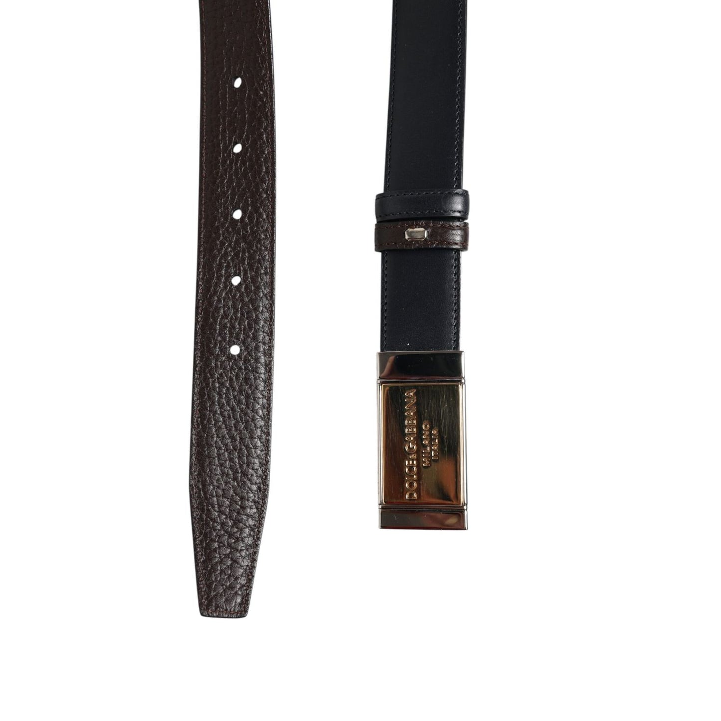 Dolce & Gabbana Black Blue Leather Gold Buckle Reversible Belt