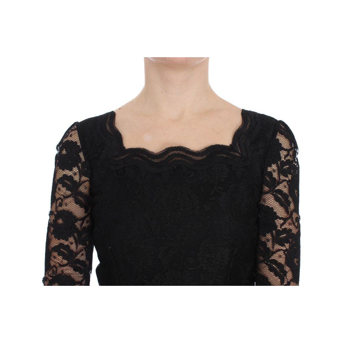 Dolce & Gabbana Black Floral Lace Long Ball Maxi Dress