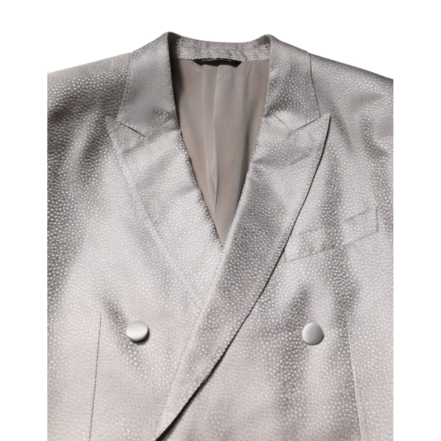 Dolce & Gabbana Light Gray Jacquard Silk Dotted 2 Piece Suit