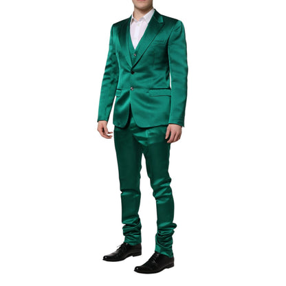 Dolce & Gabbana Green Silk 3 Piece Single Breasted Suit
