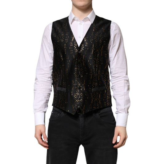 Dolce & Gabbana Black Lurex Dress Formal Men Waistcoat Vest