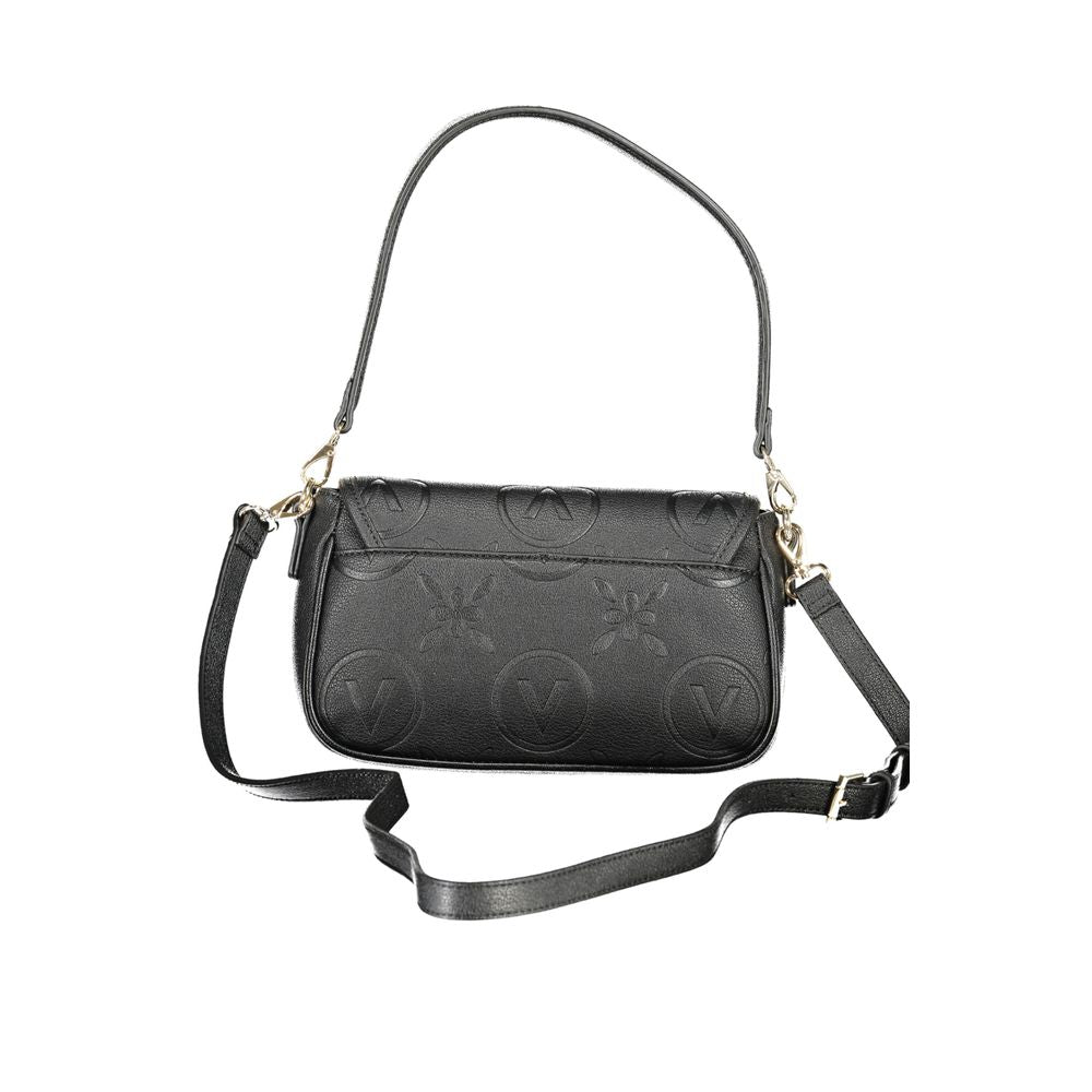 Mario Valentino Black Polyethylene Women Handbag with adjustable straps, sleek design, and embossed logo accents.