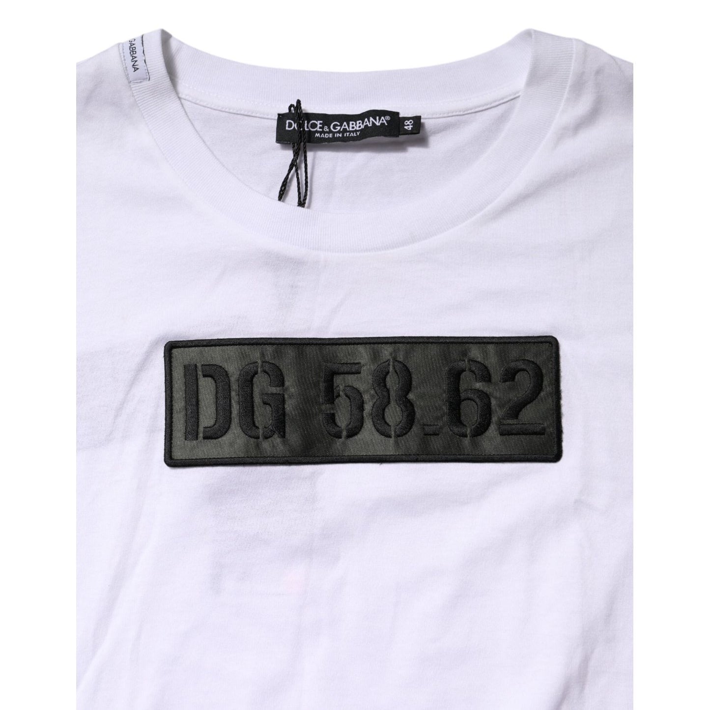 Dolce & Gabbana White Logo Embroidery Round Neck T-shirt