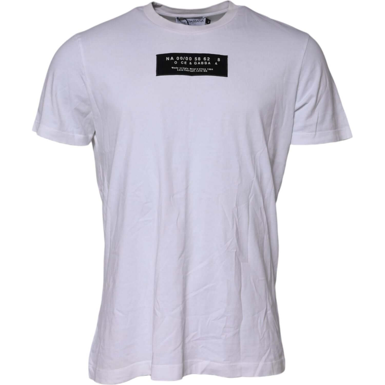Dolce & Gabbana White Cotton Logo Patch Crew Neck T-shirt
