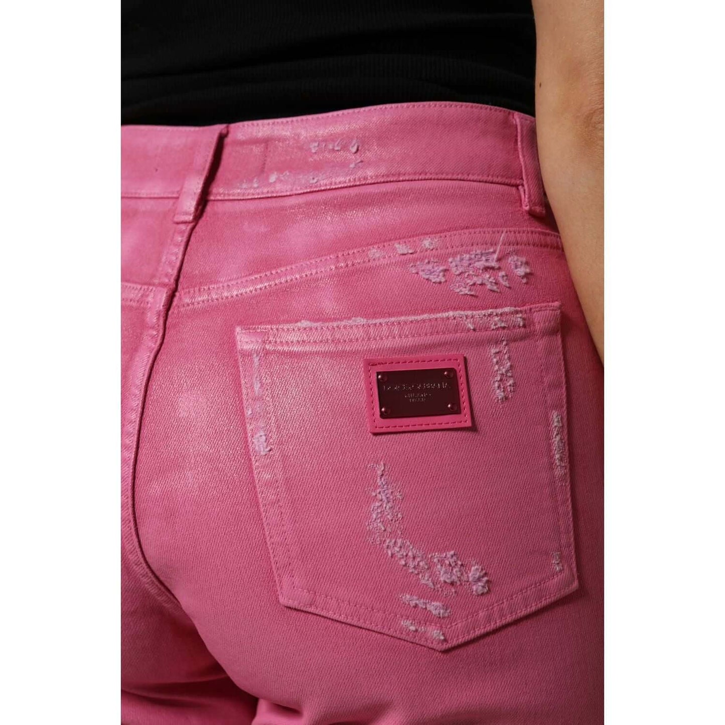 Dolce & Gabbana Pink Tattered Mid Waist Tapered Denim Jeans PAN76311-36
