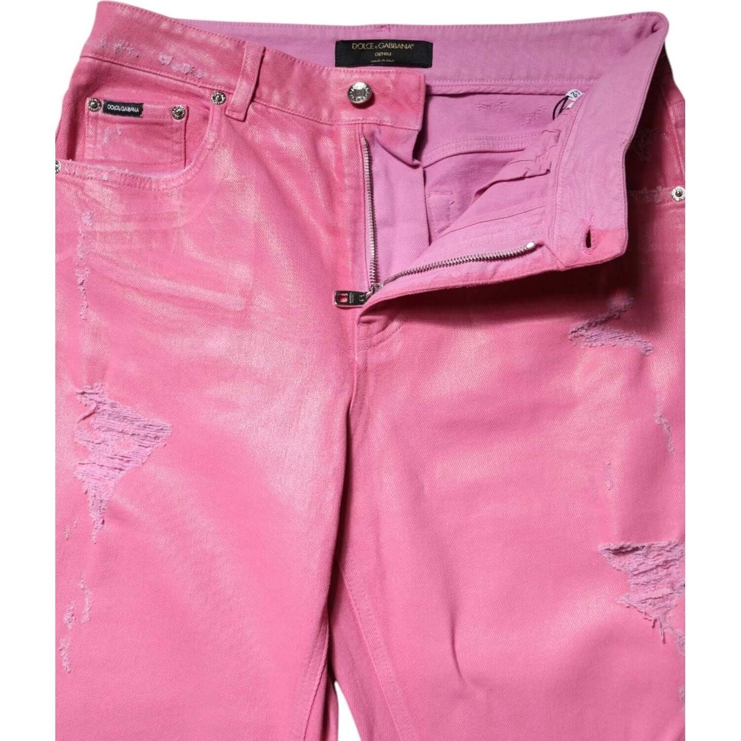 Dolce & Gabbana Pink Tattered Mid Waist Tapered Denim Jeans PAN76311-36