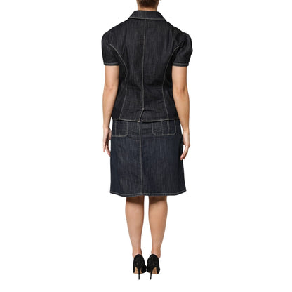 Escada Black Cotton Blend Denim Top Skirt Casual Set Escada