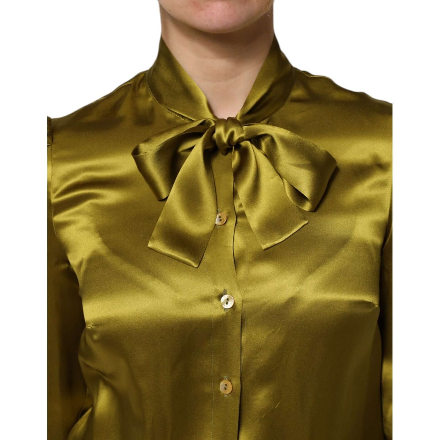 Dolce & Gabbana Green Ascot Collar Long Sleeves Blouse Top TSH87607-40