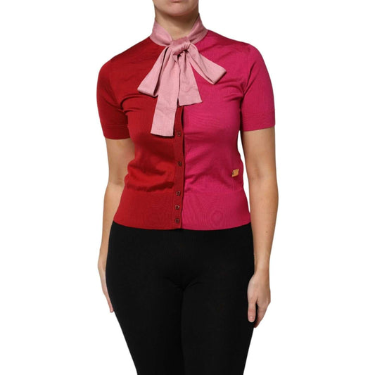 Dolce & Gabbana Pink Short Sleeves Buttoned Ascot Collar Top TSH87618-40