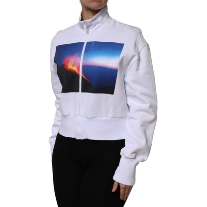 MSGM White Graphic Print Cotton Long Sleeves Full Zip Bomber Jacket MSGM