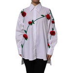 Dolce & Gabbana White Cotton Floral Appliques Dress Shirt Top TSH878627-42