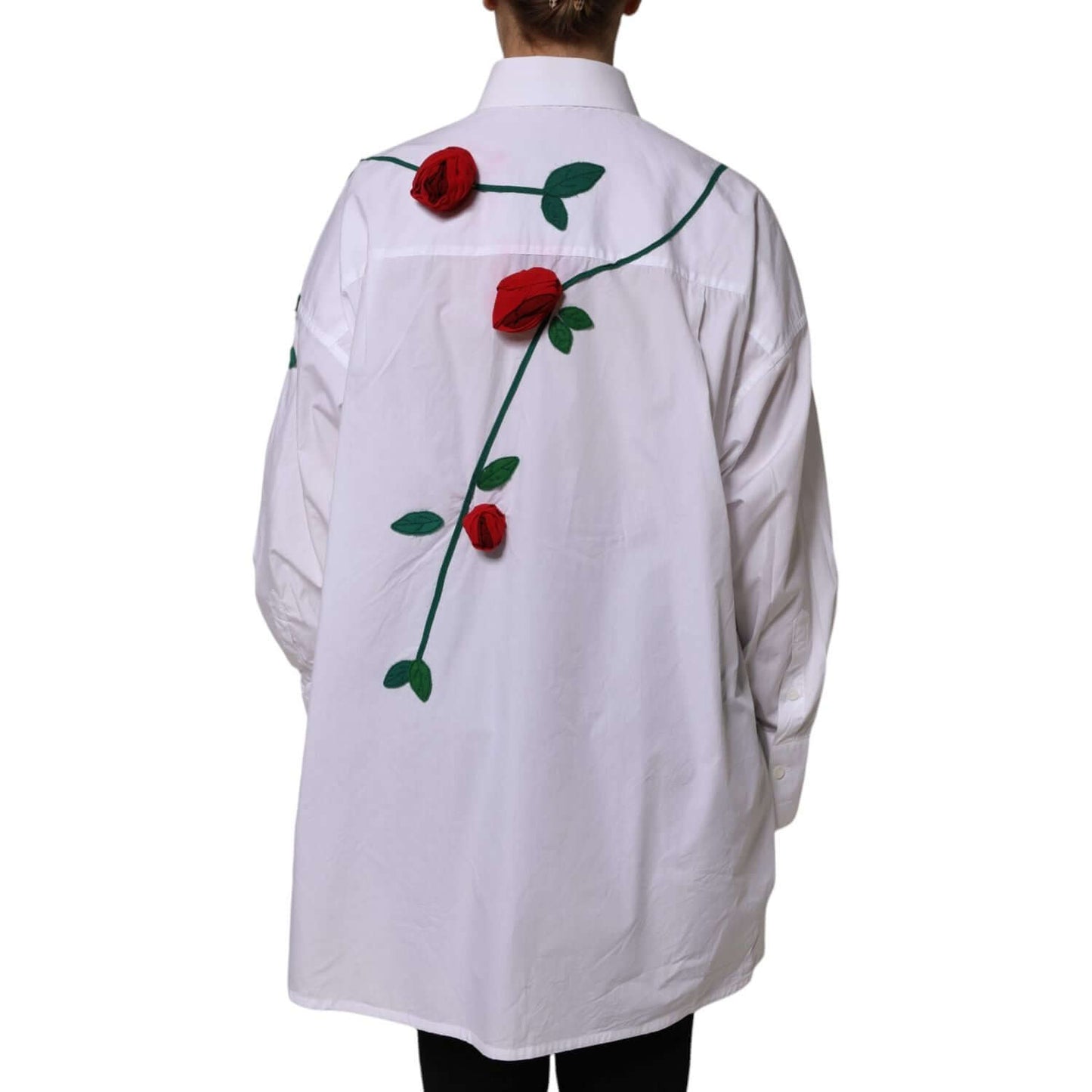 Dolce & Gabbana White Cotton Floral Appliques Dress Shirt Top TSH878627-42