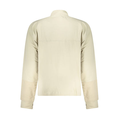 Back view of Guess Jeans Beige Cotton Men Sweater with long sleeves and sleek zip.