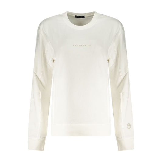 North Sails White Cotton Women Sweater featuring long sleeves and embossed logo, ideal for casual style and comfort.