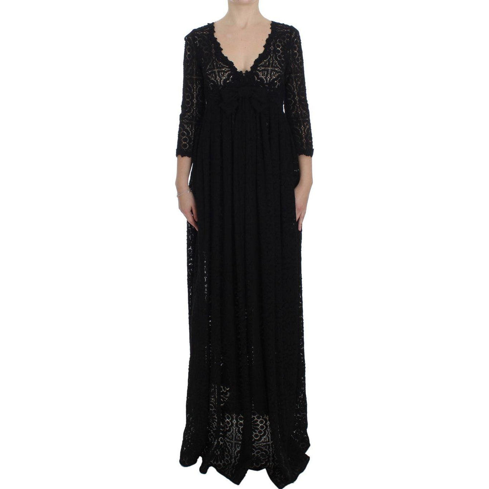 Dolce & Gabbana Elegant Floral Ricamo Maxi Dress Dolce & Gabbana Black