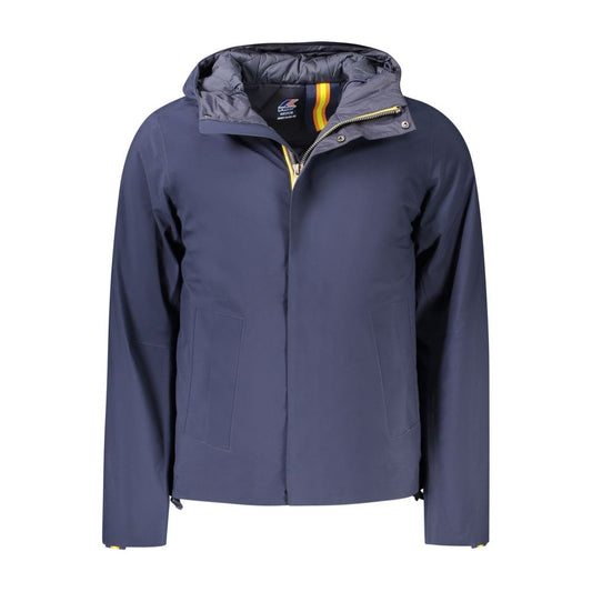 K-WAY Blue Polyester Men Jacket with double padding and iconic logo for a stylish, practical look