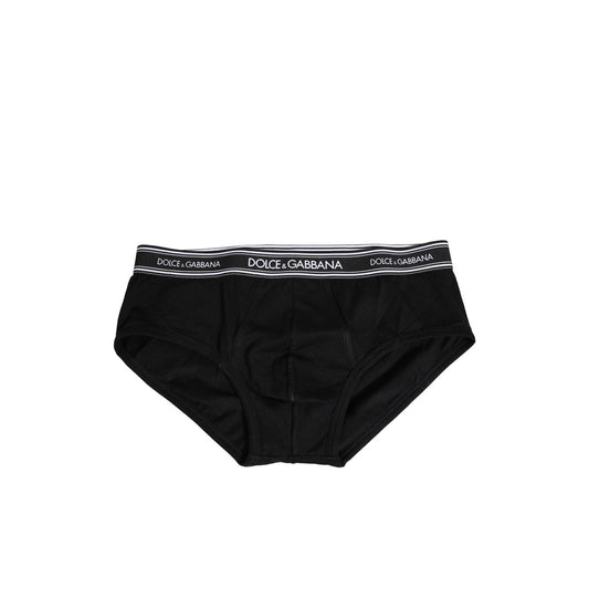 Dolce & Gabbana Black Cotton Stretch Logo Print Brief Underwear