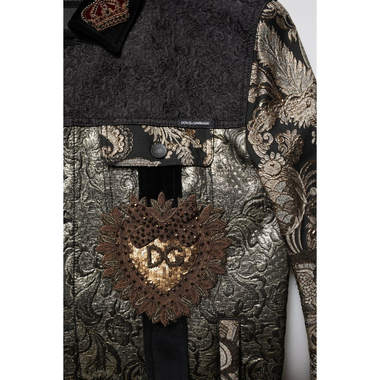 Dolce & Gabbana Black Gold Floral Jacquard Men Biker Jacket