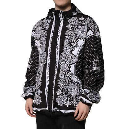 Dolce & Gabbana Black Bandana Print Hooded Bomber Jacket