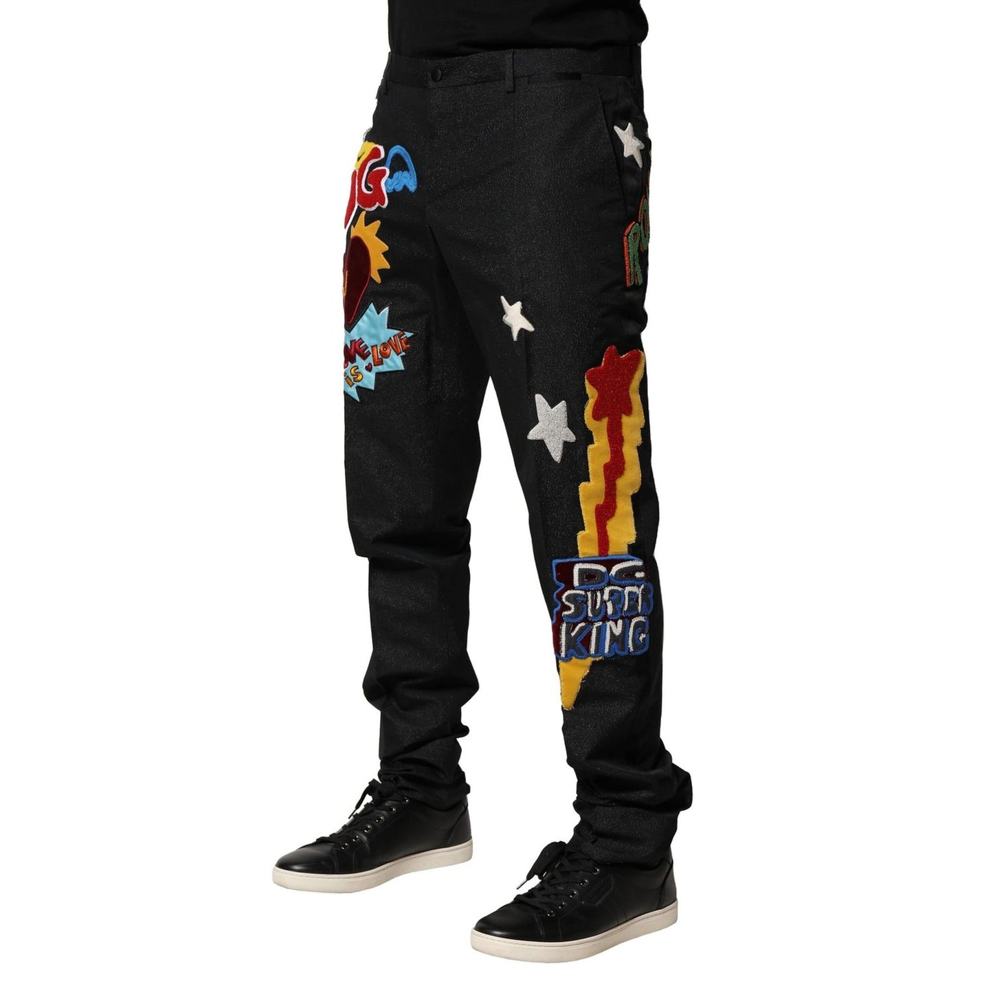 Dolce & Gabbana Black Graphic Embroidery Men Pants