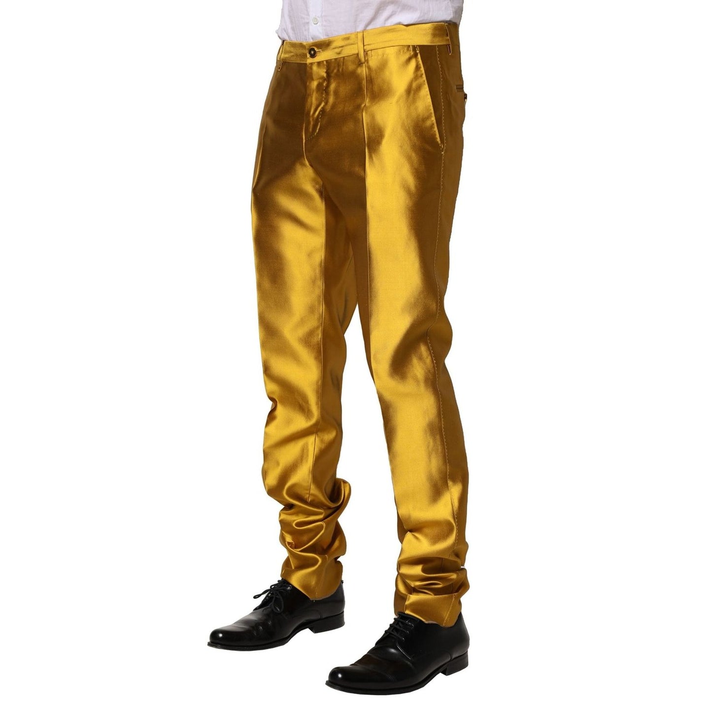 Dolce & Gabbana Yellow Silk Tapered Dress Men Pants PAN76439-50