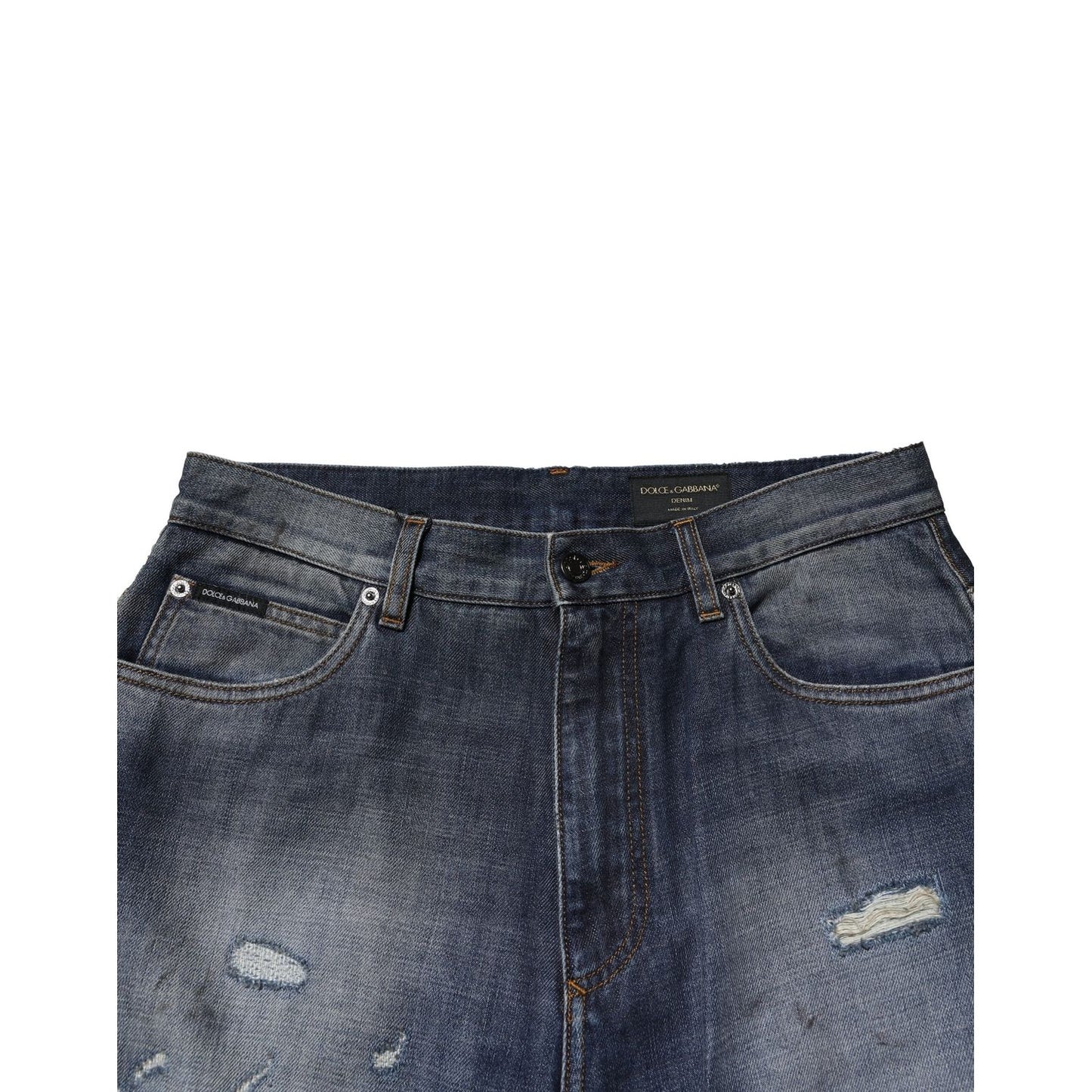 Dolce & Gabbana Blue Washed Tattered Cotton Men Jeans