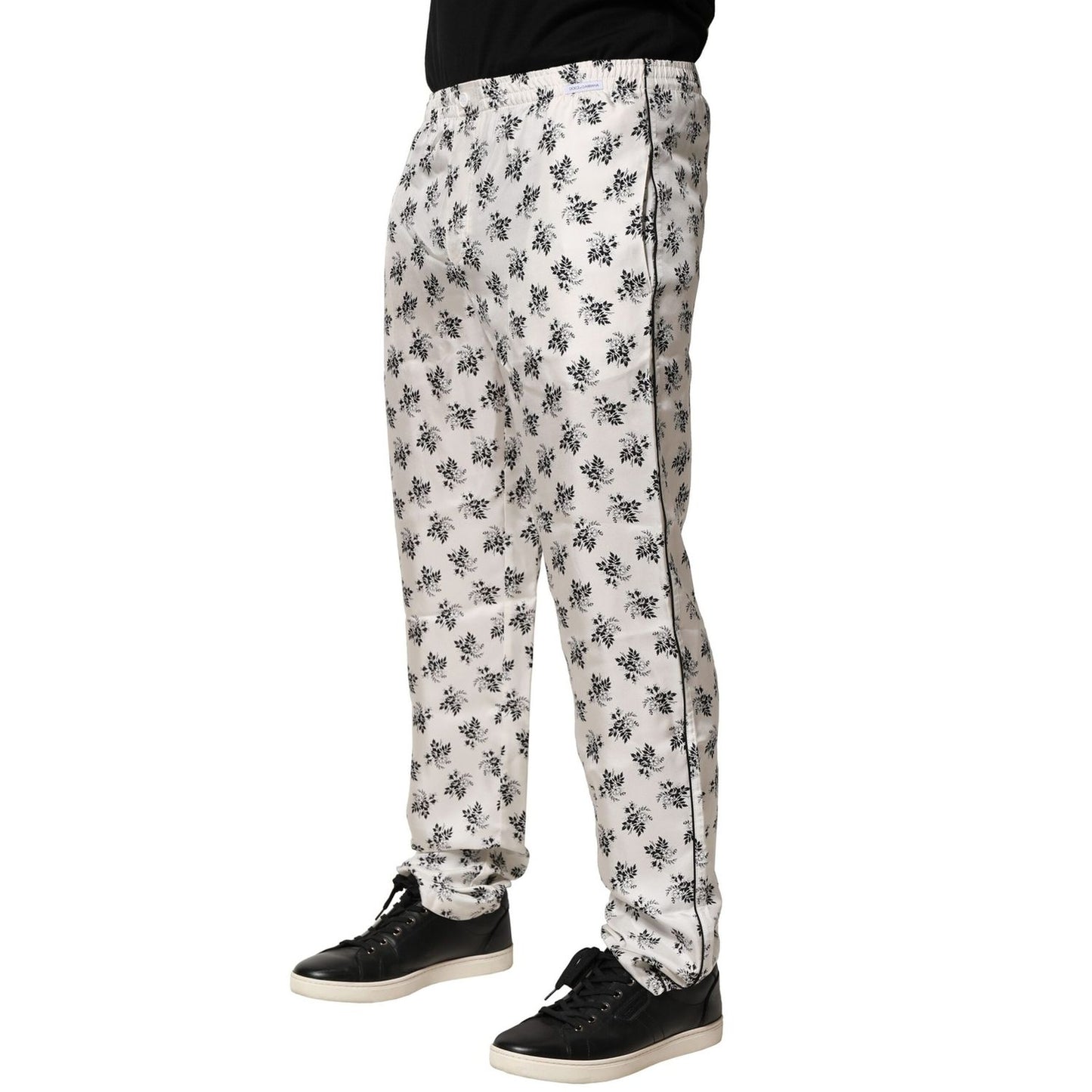 Dolce & Gabbana White Floral Silk Casual Lounge Pants